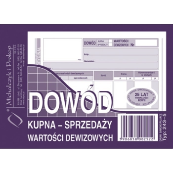 Dowód kupna - sprzedaż wartości dewizowych  A6 243-5